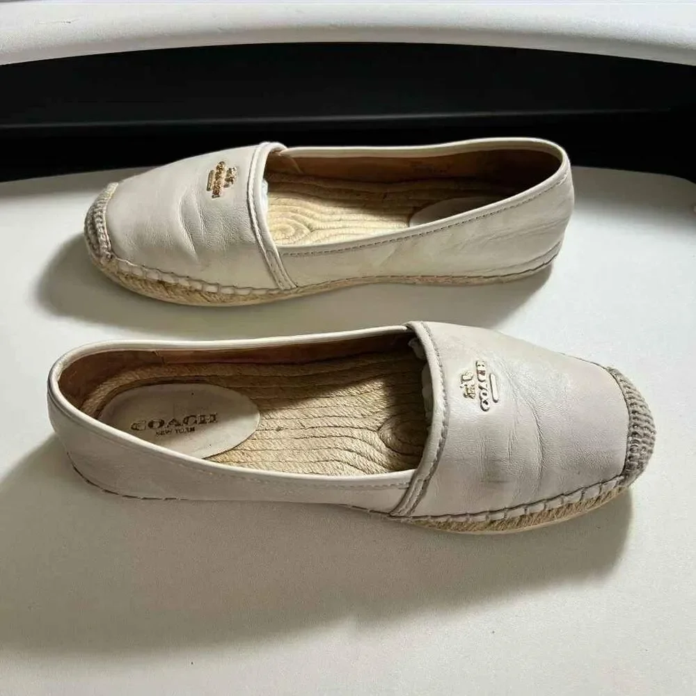 Coach Leather Off White Espadrilles Slip or Slide On Flats Size 8